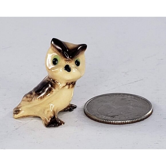 Hagen Renaker Barn Owl Grey Horned Brown Baby Miniature Figurine Set - Picture 7 of 12